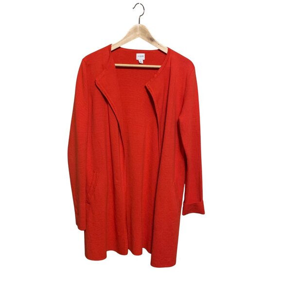 J Crew Women’s Cardigan Long Burnt Orange Open Sz S Heavy Cotton Knit Lagenlook - Picture 2 of 14